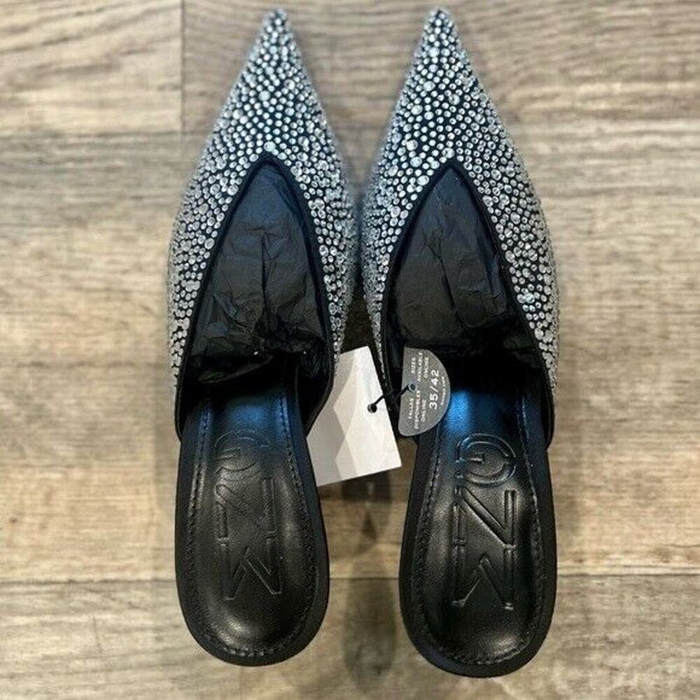MANGO Crystal Rhinestone Mule Heels NWT Pointed Toe Kitten Heel Size 6.5 - Picture 13 of 16